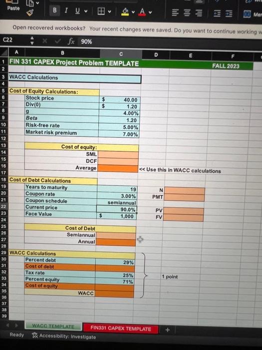  Use Excell Functions to answer the questions. Please show formula used,