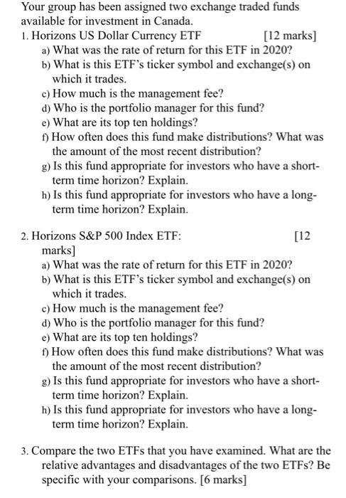 please do it clearly Your group has been assigned two exchange traded