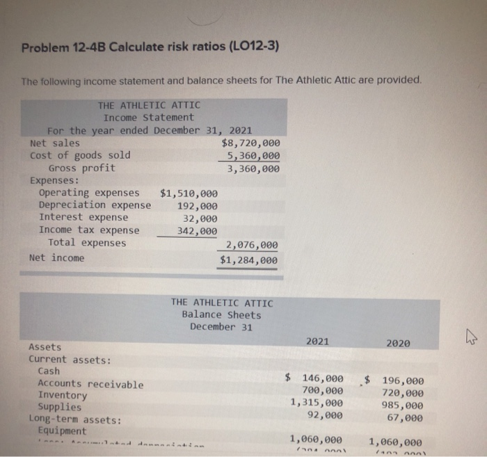 Problem 12-4B Calculate risk ratios (L012-3) Problem 12-4B Calculate risk ratios (LO12-3)