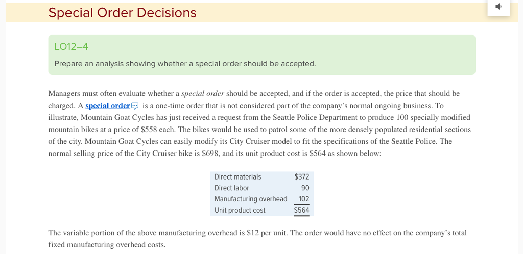  Special Order Decisions 012-4 Prepare an analysis showing whether a special