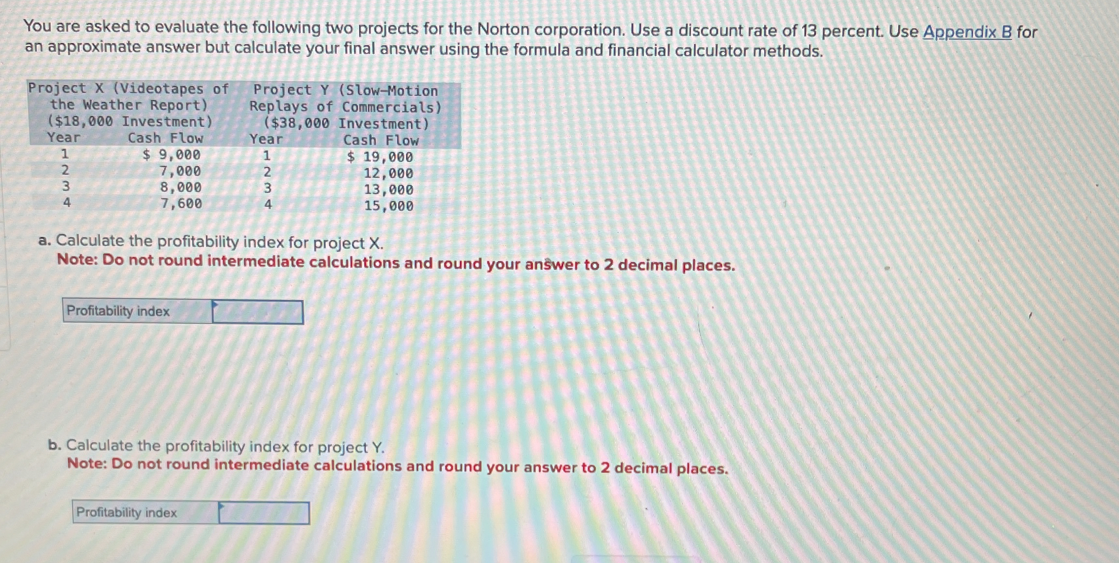  You are asked to evaluate the following two projects for the