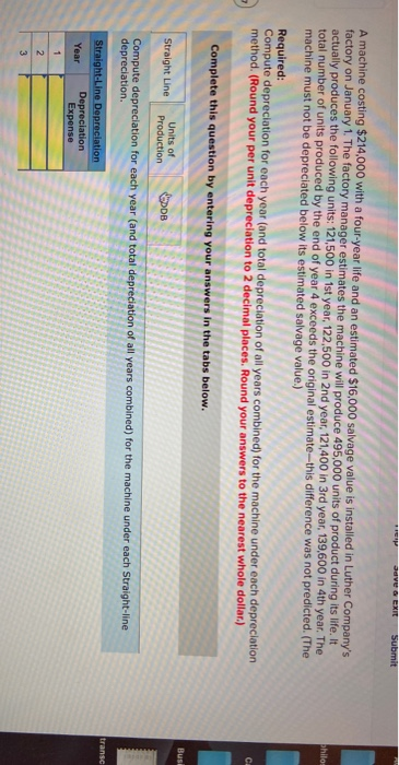 help asap ve Exit Submit A machine costing $214,000 with a four-year