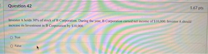 Wasting assets are reduced through depletion. O True O False Question 42