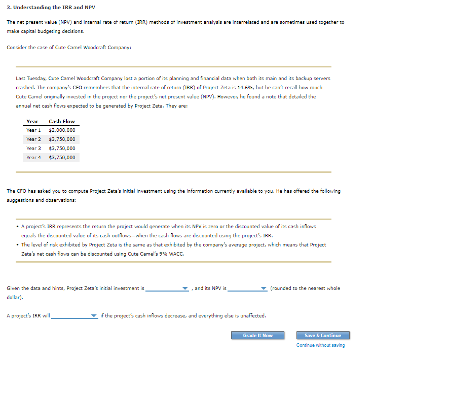 3. Understanding the IRR and NPV The net present value (NPV)