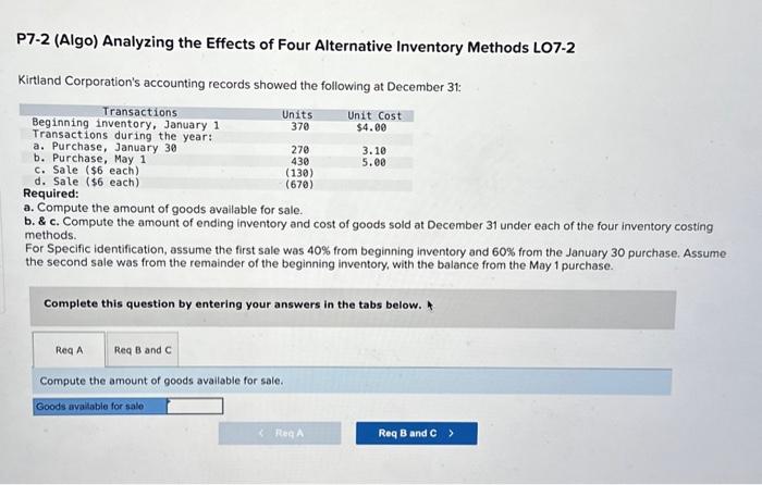 please help me fill this out P7-2 (Algo) Analyzing the Effects of