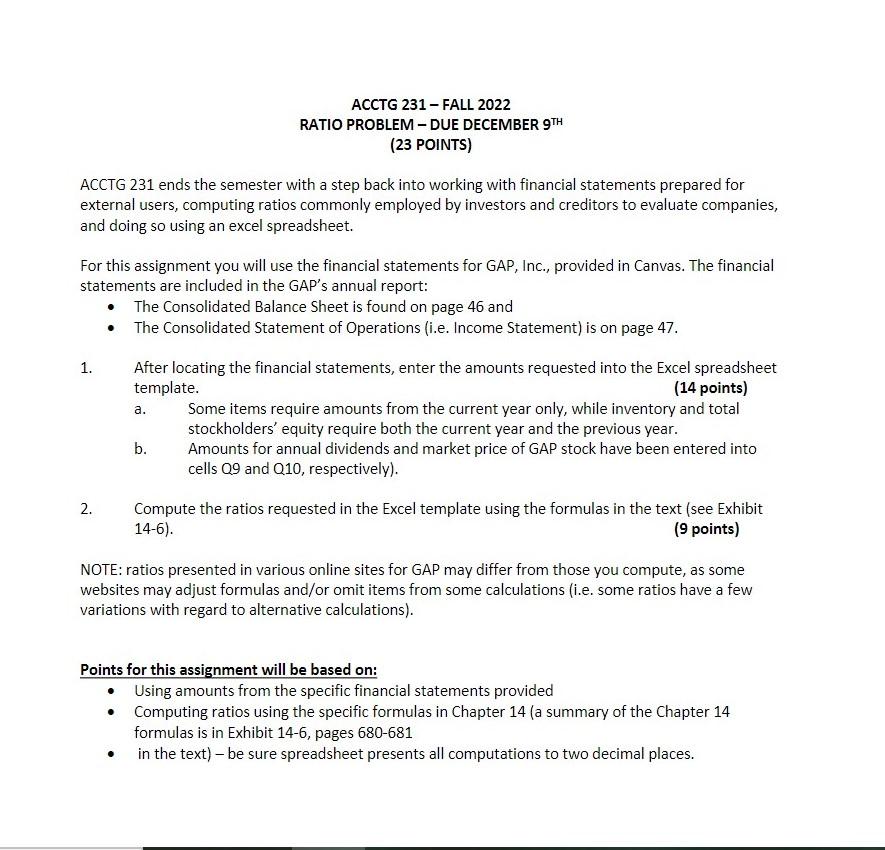 (23 POINTS) ACCTG 231 ends the semester with a step back