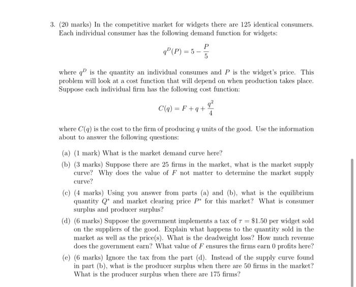 I need D and E please 3. (20 marks) In the competitive