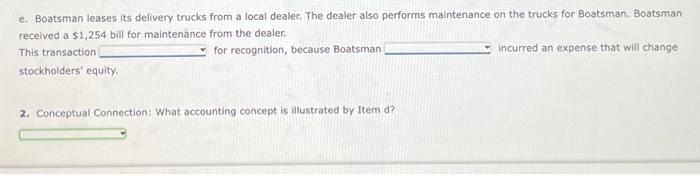 drop down options: does or does not e. Boatsman leases its delivery