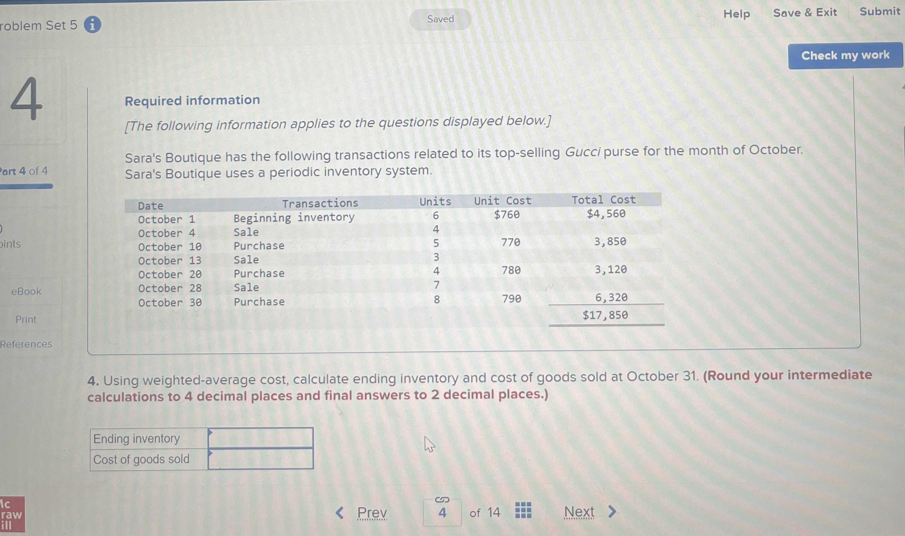  roblem Set 5 Saved Help Save & Exit Submit Required information