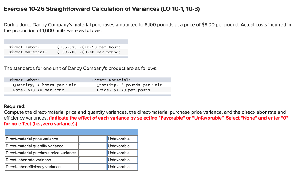 Please answer the blue highlighted boxes Exercise 10-26 Straightforward Calculation of Variances