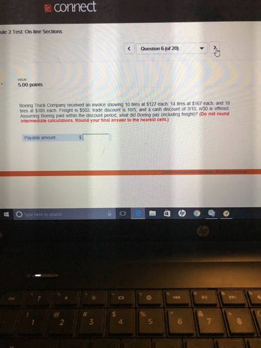 Connect ule 2 Test On-line Sections Question 6 (of 20) value