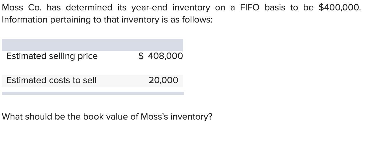  Moss Co. has determined its year-end inventory on a FIFO basis