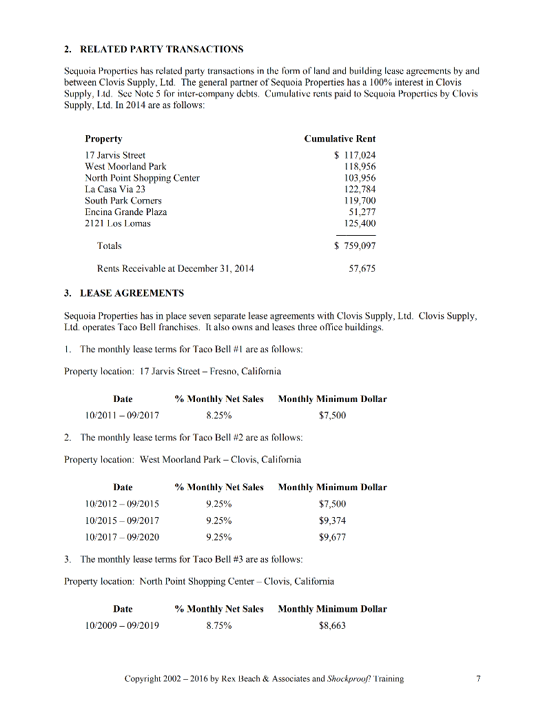 depreciation expense, Sequoia Properties 2014 actual net income: Was approximately ($117,000). Was