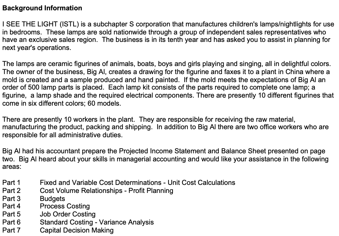 Background Information I SEE THE LIGHT (ISTL) is a subchapter S
