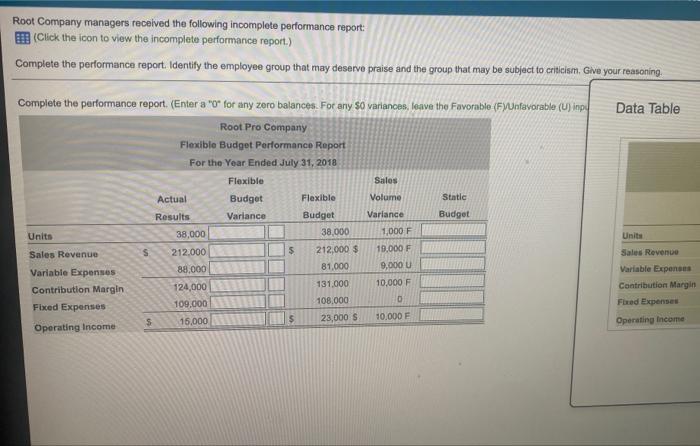 performance report. (Enter a "O" for any zero balances. For any $0