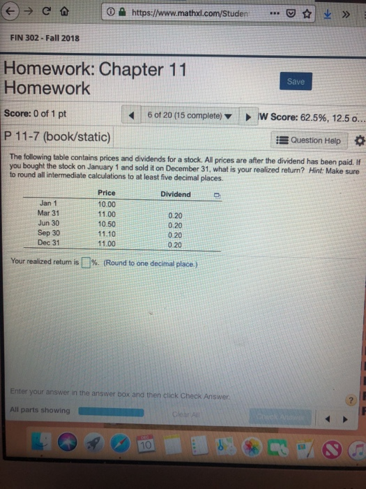  e https://www.mathxl.com/Studen | FIN 302- Fall 2018 Homework: Chapter 11 Homework
