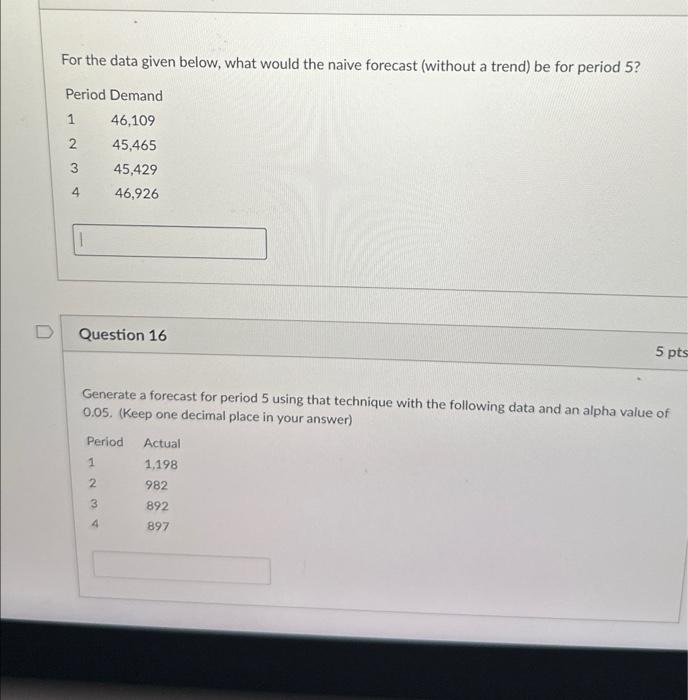  For the data given below, what would the naive forecast (without