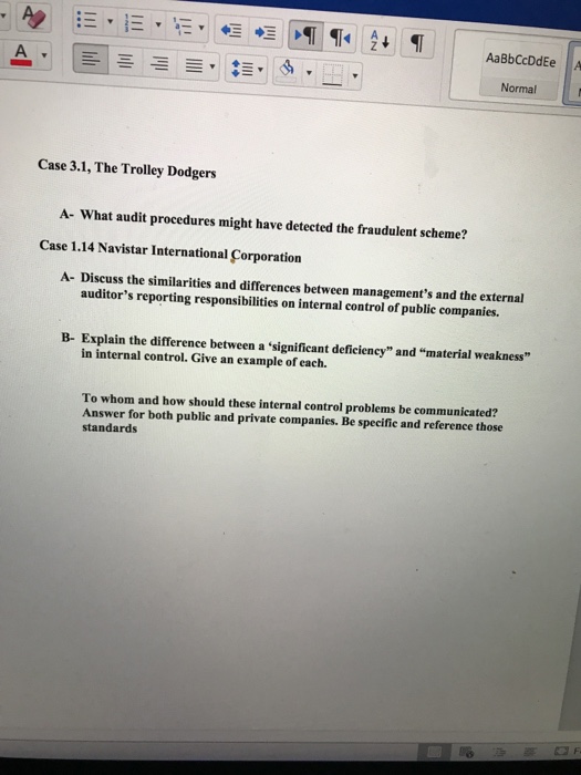  Normal Case 3.1, The Trolley Dodgers A- What audit procedures might