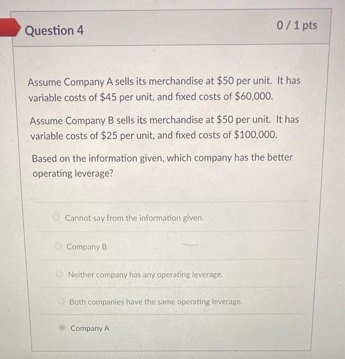 the right answer t 0 / 1 pts Question 6 On a