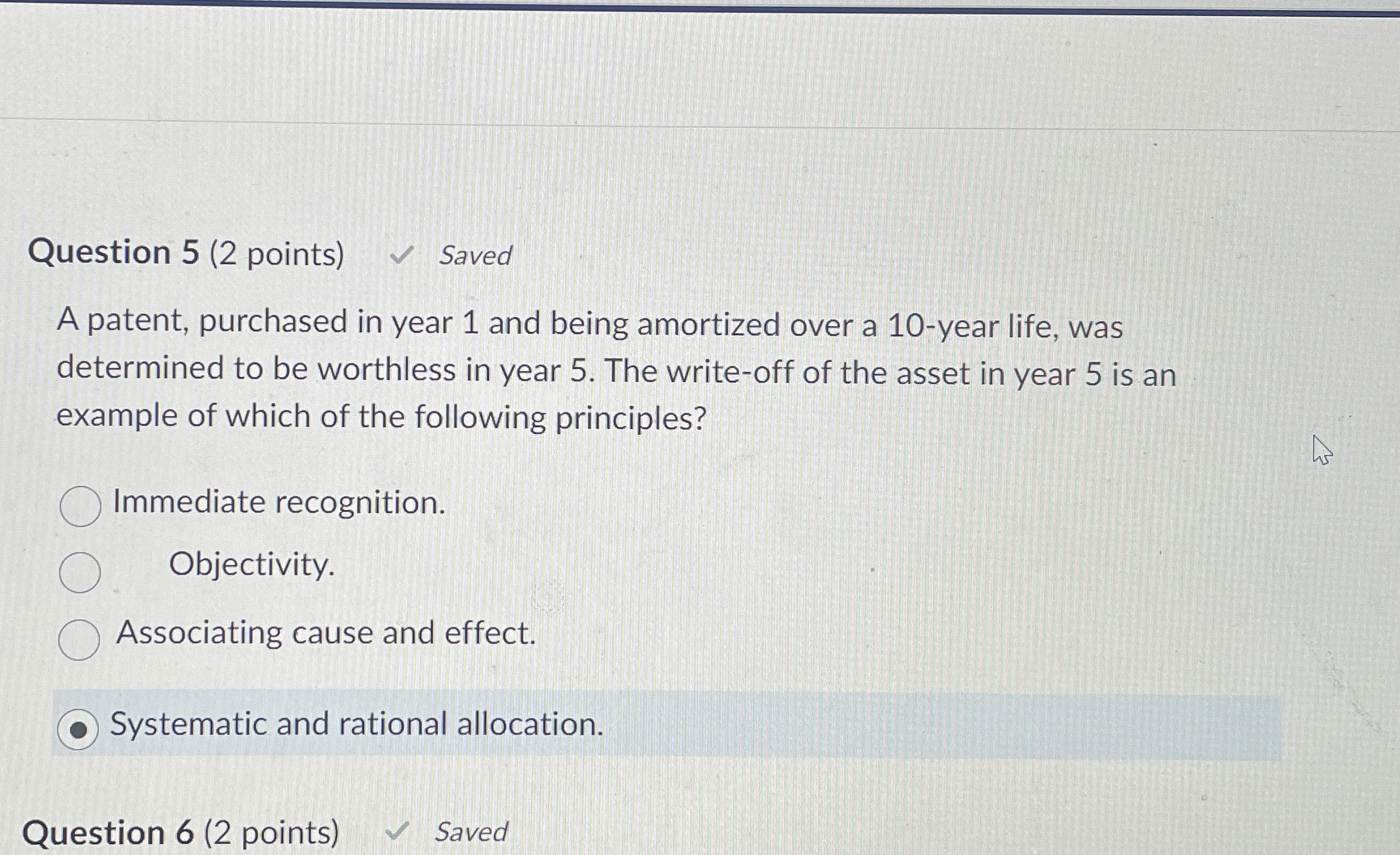  Question 5(2 points) Saved A patent, purchased in year 1 and