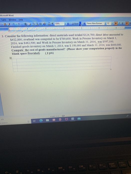  Microsoft Word Table Window Help EL 431 120% * Read 1