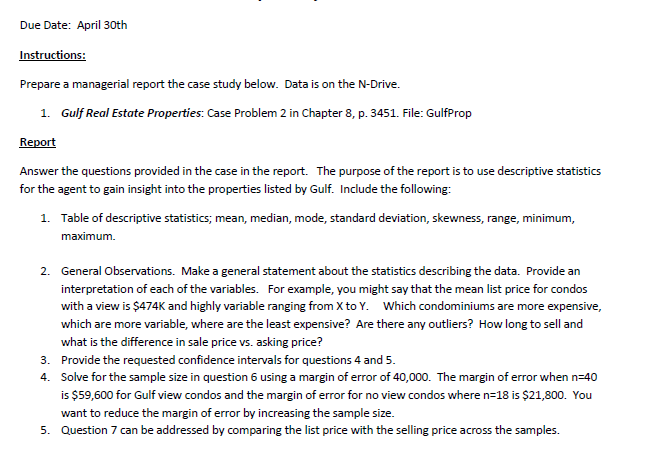 Data analysis problem for finance 230 Here is the data. Gulf View