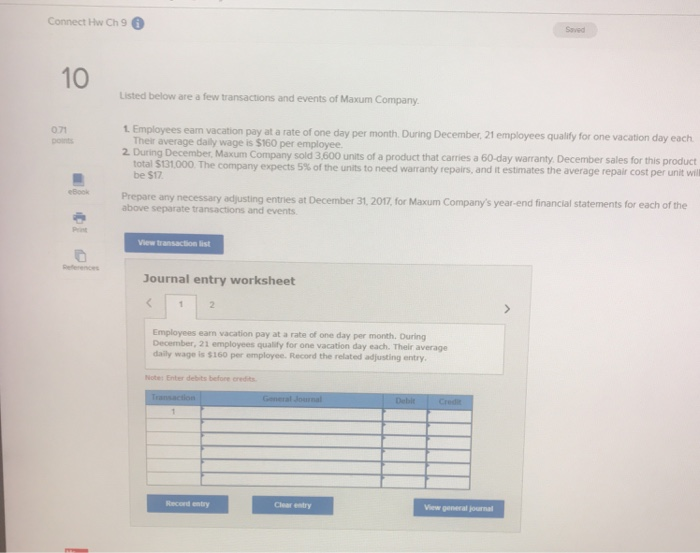  Connect Hw Ch9 Saved 10 Listed below are a few transactions