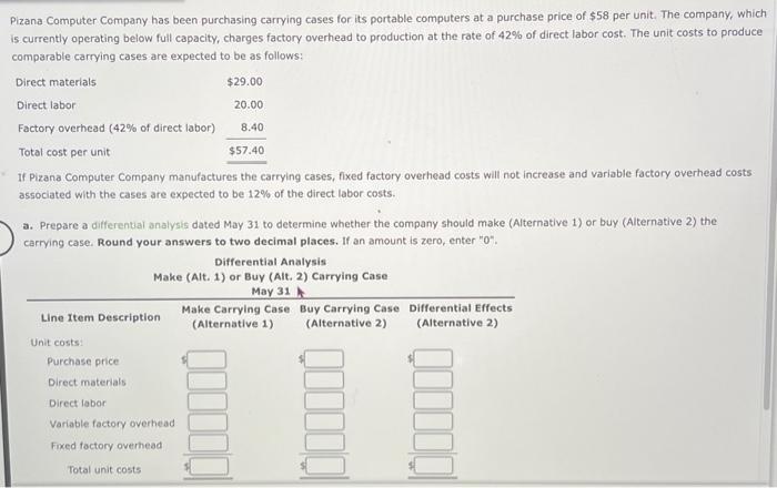  Pizana Computer Company has been purchasing carrying cases for its portable
