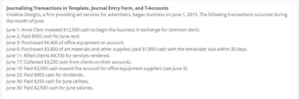 Journalizing Transactions in Template, Journal Entry Form, and T-Accounts Creative Designs,