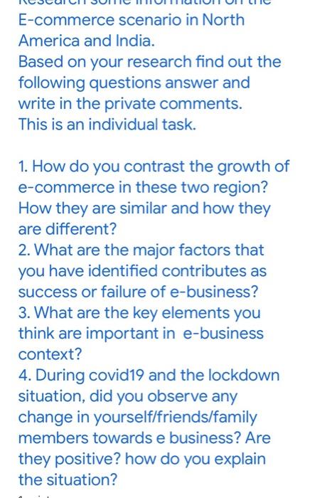 please explain each question fast E-commerce scenario in North America and India.