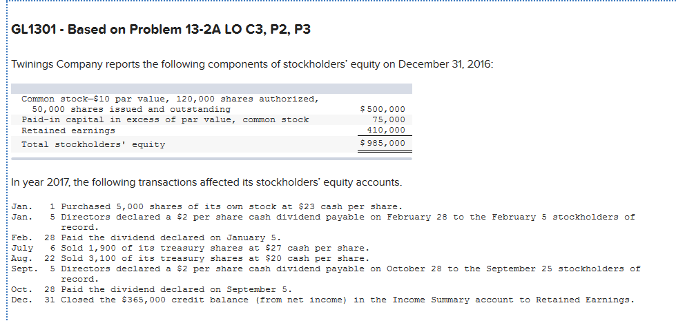  GL 1301 - Based on Problem 13-2A LO C3, P2, P3