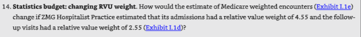 . 14. Statistics budget: changing RVU weight. How would the estimate of