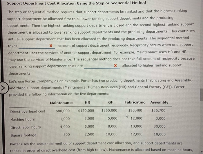 Support Department Cost Allocation Using the Step or Sequential Method The