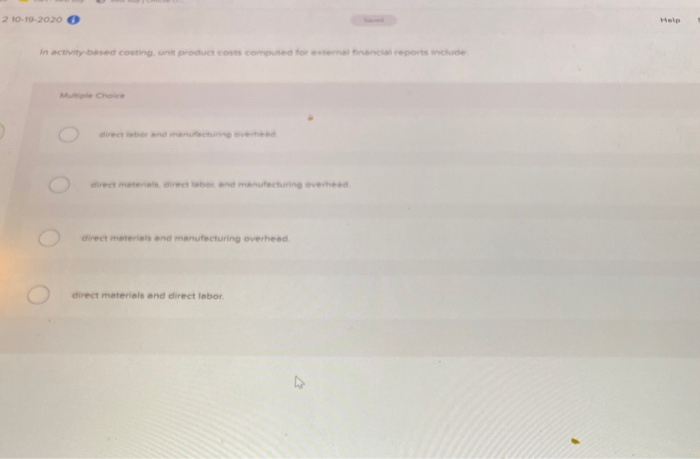  2 10.19-2020 O Help in activity-based costing product costs computed to