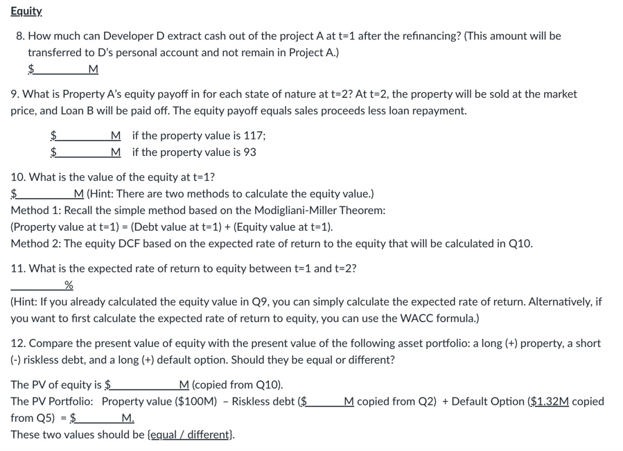 property for one year between year t=1 and t=2, and sell the