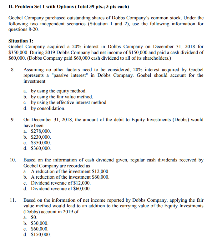 II. Problem Set 1 with Options (Total 39 pts.; 3 pts