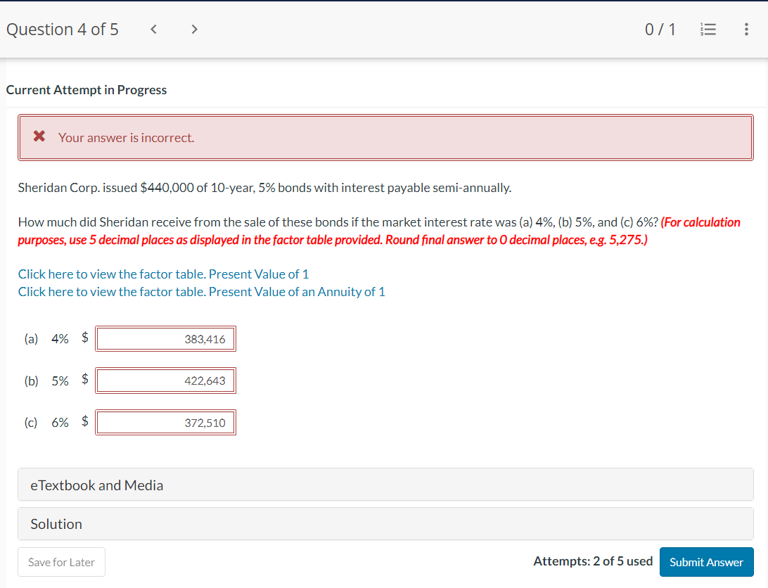  Current Attempt in Progress Your answer is incorrect. Sheridan Corp. issued