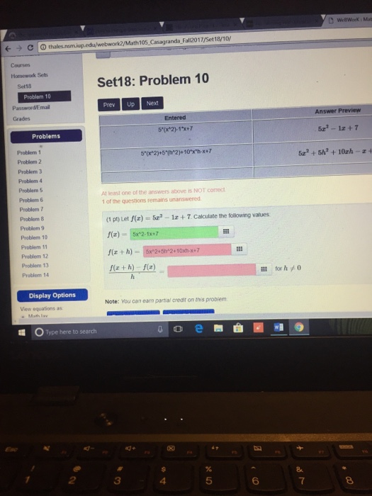  WeBWorki Mab Math 105 Casagranda Fal2017/Set 18/10 Homework Sets Set18: Problem