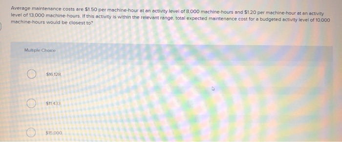  Average maintenance costs are $1.50 per machine-hour at an activity level