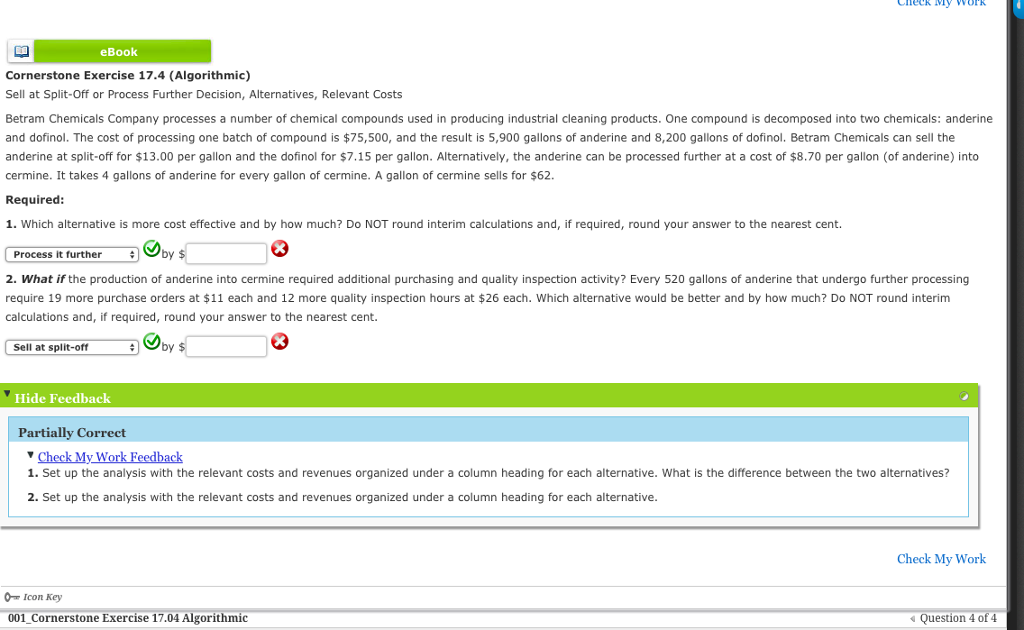  eBook Cornerstone Exercise 17.4 (Algorithmic) Sell at Split-Off or Process Further