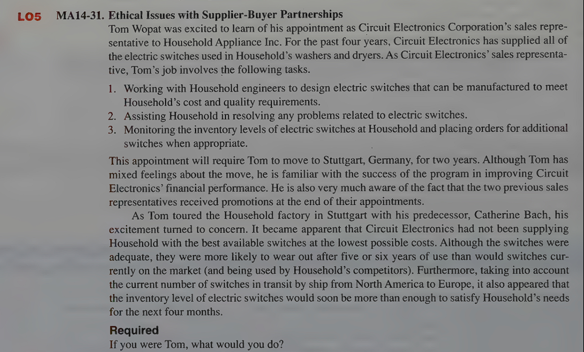  L05 MA14-31. Ethical Issues with Supplier-Buyer Partnerships Tom Wopat was excited
