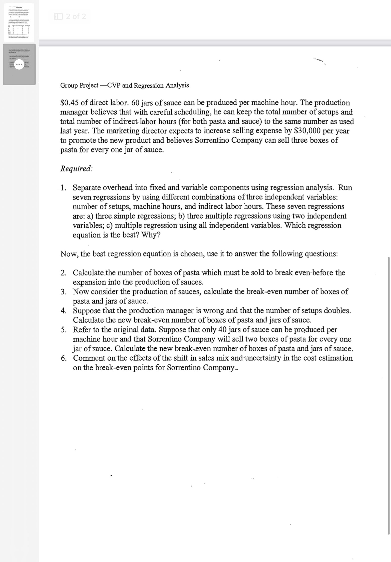 QUESTION 2 & 3 Group Project - CVP and Regression Analysis $0.45