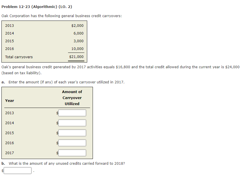  Problem 12-23 (Algorithmic) (LO. 2) Oak Corporation has the following general