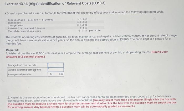  please complete required 1 and 2 Exercise 1314 (Algo) Identification of