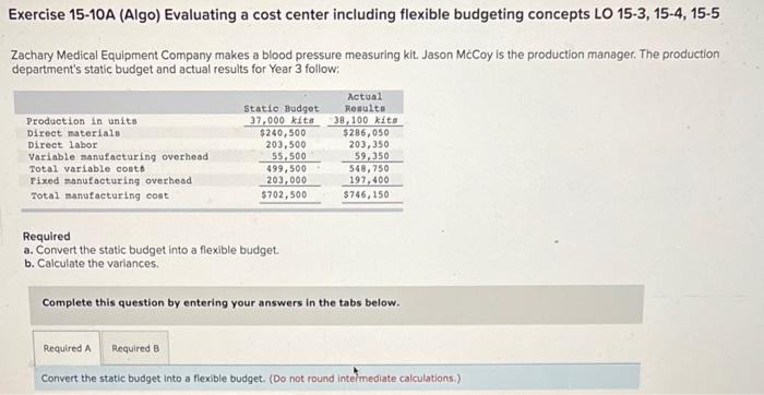 please answer both parts Exercise 15-10A (Algo) Evaluating a cost center including