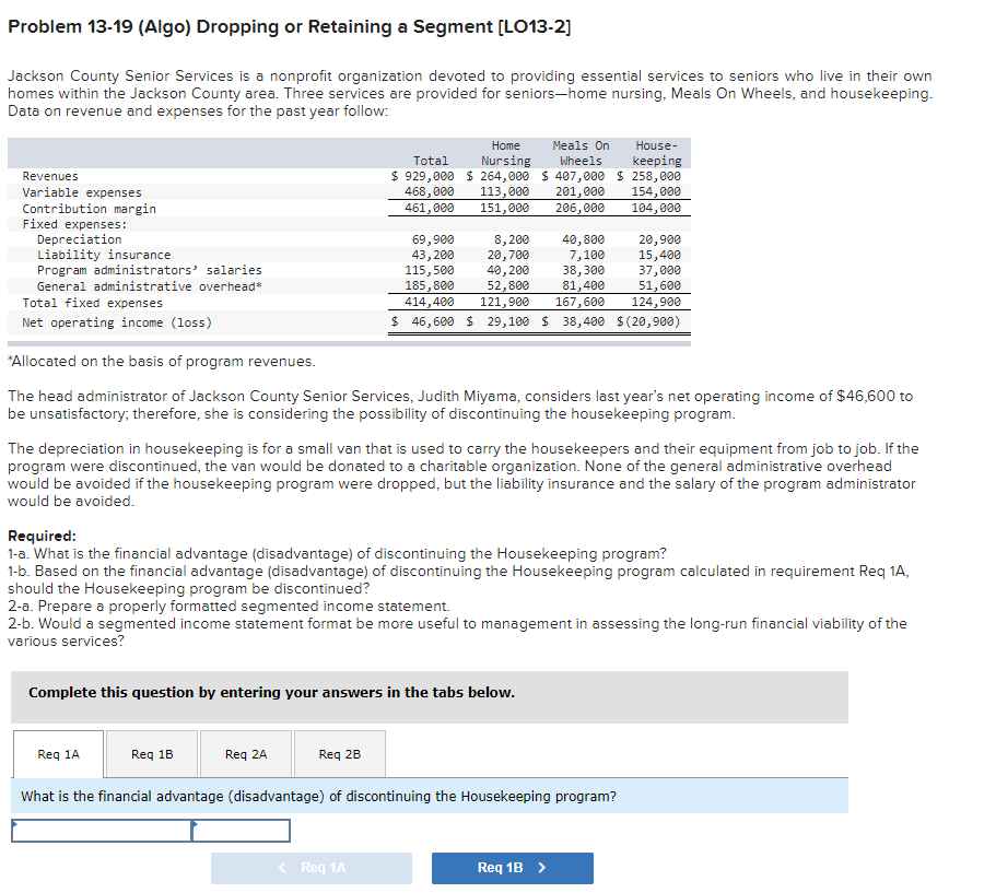  Problem 13-19 (Algo) Dropping or Retaining a Segment (L013-2) Jackson County