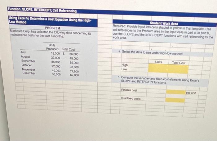  Function: SLOPE, INTERCEPT, Cell Referencing Using Excel to Determine a Cost