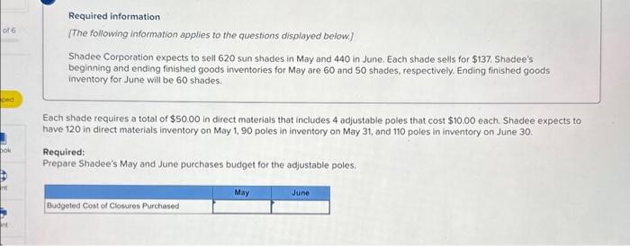 Fill in the chart with the correct answer Required information [The following