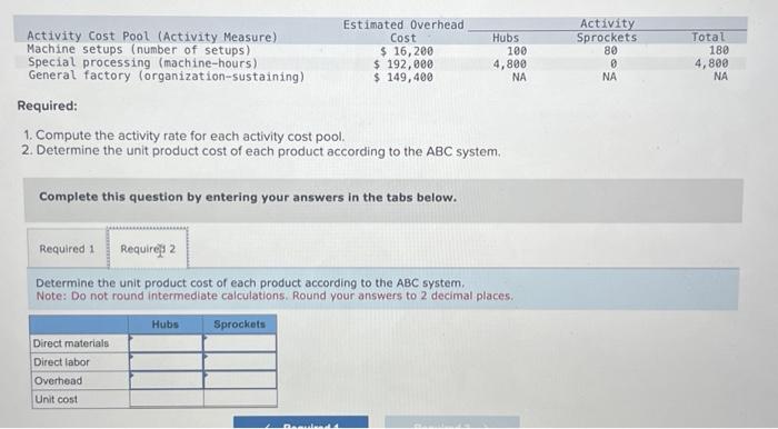 ABC system. Complete this question by entering your answers in the tabs