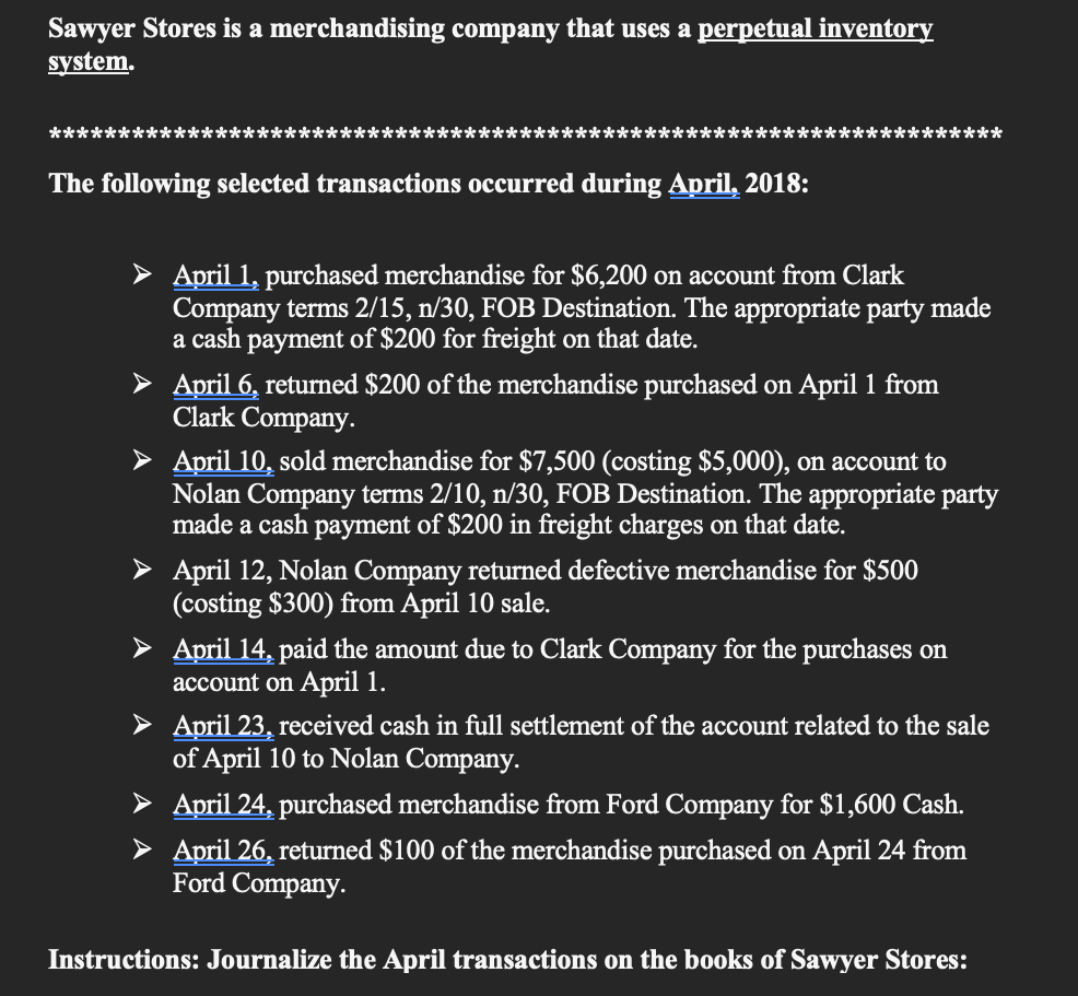 Please help me solve this question Sawyer Stores is a merchandising